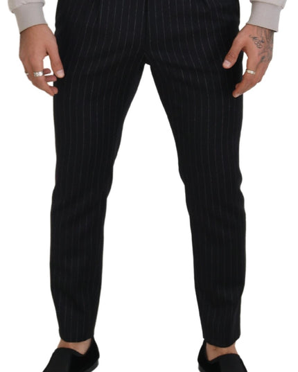 Dolce & Gabbana Black Wool Striped Chino Pants
