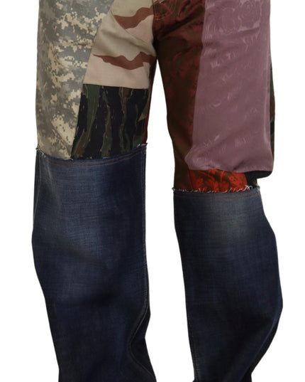 Dolce & Gabbana Multicolor Silk Patchwork Men Denim Jeans