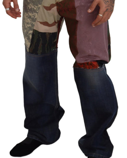 Dolce & Gabbana Multicolor Silk Patchwork Men Denim Jeans