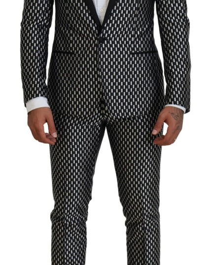 Dolce & Gabbana Black White Silk MARTINI Slim Fit Suit