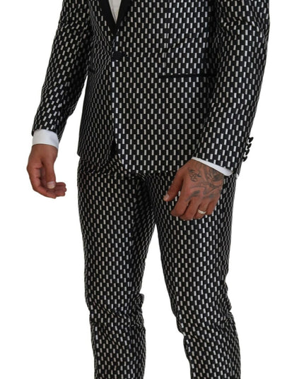 Dolce & Gabbana Black White Silk MARTINI Slim Fit Suit