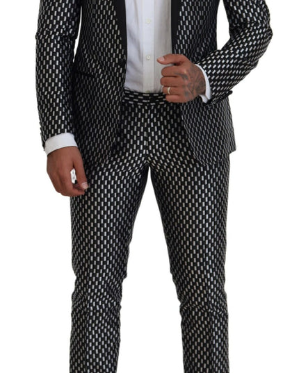 Dolce & Gabbana Black White Silk MARTINI Slim Fit Suit