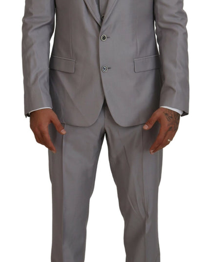 Dolce & Gabbana Silver Wool Silk 3 Piece Slim Fit Suit