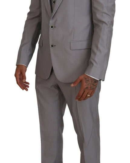 Dolce & Gabbana Silver Wool Silk 3 Piece Slim Fit Suit