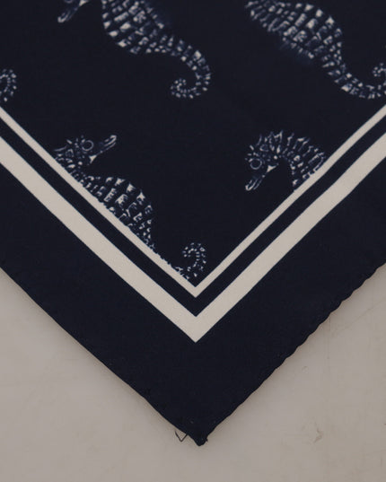 Dolce & Gabbana Blue Seahorse DG Printed Square Handkerchief Scarf