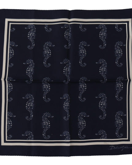Dolce & Gabbana Blue Seahorse DG Printed Square Handkerchief Scarf