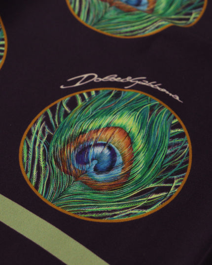 Dolce & Gabbana Black Peacock Feather DG Printed Square Handkerchief Scarf