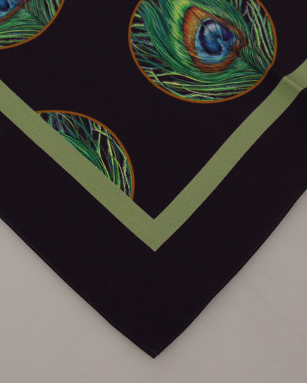Dolce & Gabbana Black Peacock Feather DG Printed Square Handkerchief Scarf