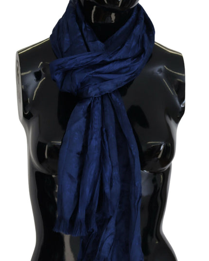 Costume National Blue Silk Shawl Foulard Fringes Scarf