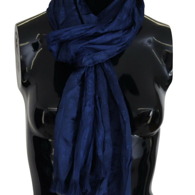 Costume National Blue Silk Shawl Foulard Fringes Scarf