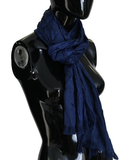 Costume National Blue Silk Shawl Foulard Fringes Scarf