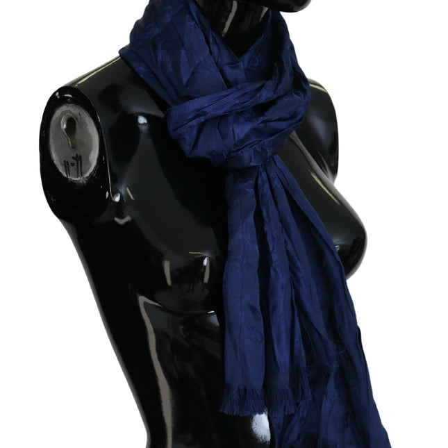 Costume National Blue Silk Shawl Foulard Fringes Scarf