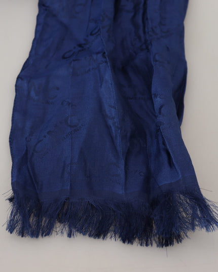 Costume National Blue Silk Shawl Foulard Fringes Scarf