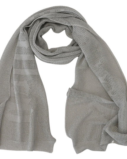 John Galliano Gray Logo Knitted Neck Wrap Shawl Foulard Scarf