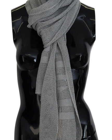 John Galliano Gray Logo Knitted Neck Wrap Shawl Foulard Scarf