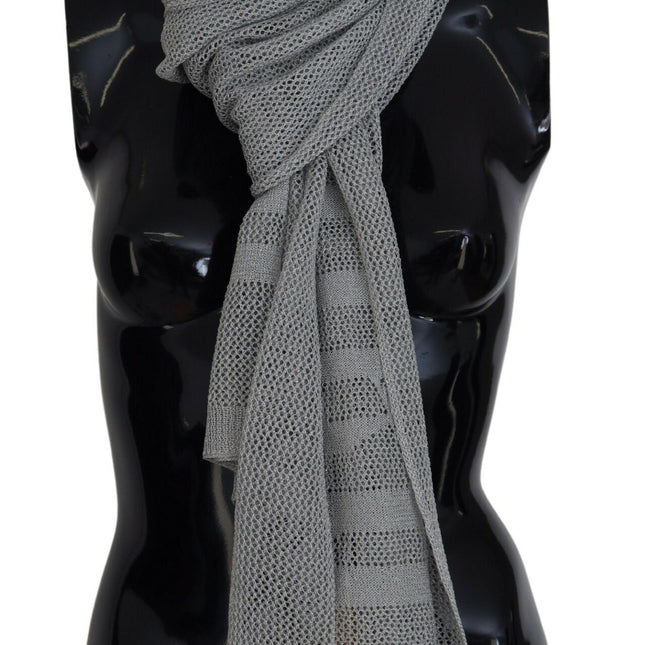 John Galliano Gray Logo Knitted Neck Wrap Shawl Foulard Scarf