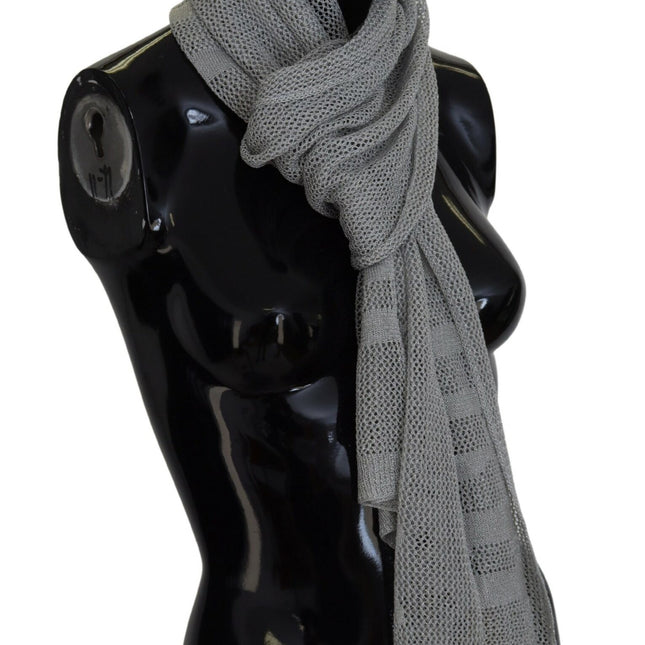 John Galliano Gray Logo Knitted Neck Wrap Shawl Foulard Scarf