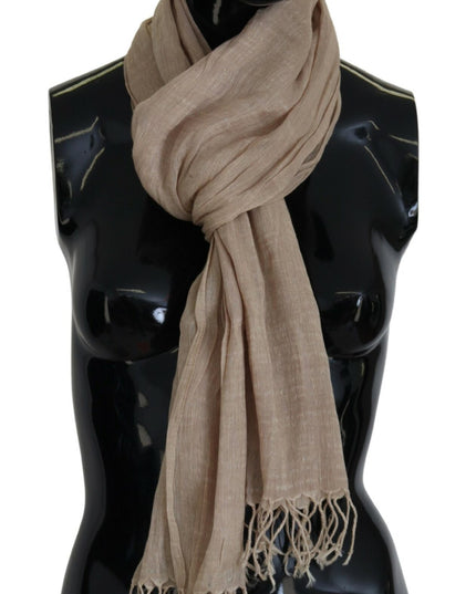 Costume National Beige Cotton Shawl Foulard Fringe Scarf