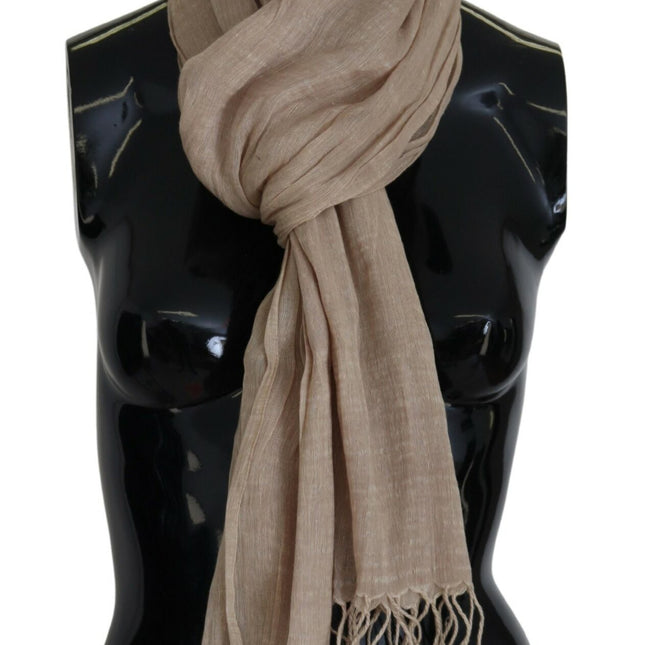 Costume National Beige Cotton Shawl Foulard Fringe Scarf