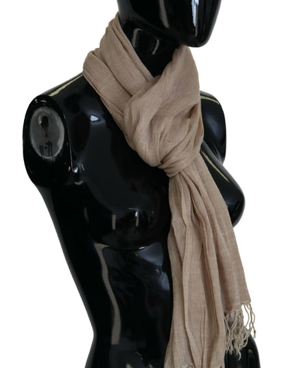 Costume National Beige Cotton Shawl Foulard Fringe Scarf