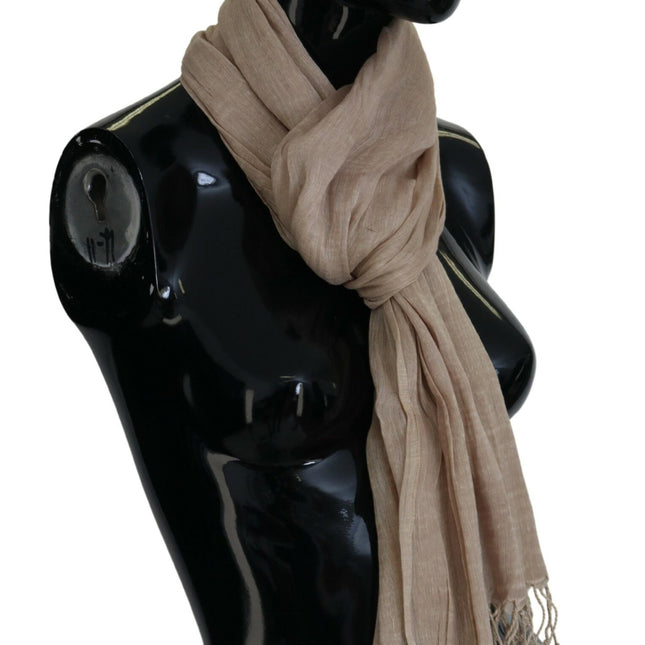 Costume National Beige Cotton Shawl Foulard Fringe Scarf