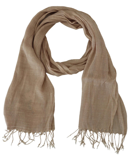 Costume National Beige Cotton Shawl Foulard Fringe Scarf