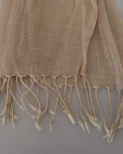 Costume National Beige Cotton Shawl Foulard Fringe Scarf