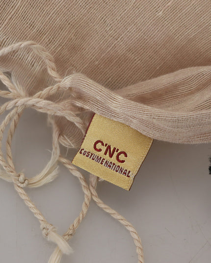 Costume National Beige Cotton Shawl Foulard Fringe Scarf