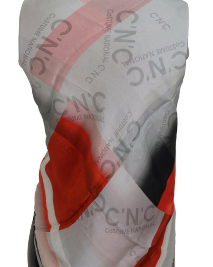 Costume National Gray Red Shawl Foulard Wrap Scarf