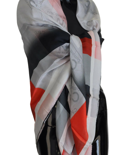 Costume National Gray Red Shawl Foulard Wrap Scarf