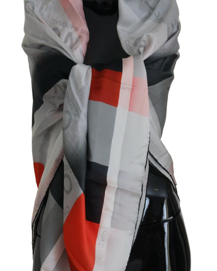 Costume National Gray Red Shawl Foulard Wrap Scarf