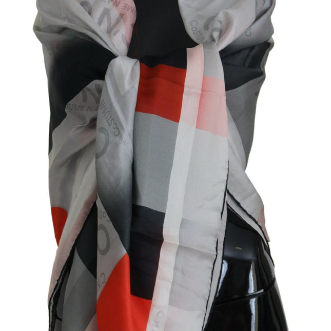 Costume National Gray Red Shawl Foulard Wrap Scarf