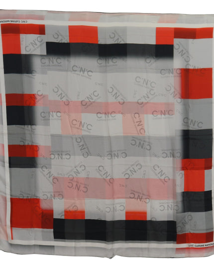 Costume National Gray Red Shawl Foulard Wrap Scarf