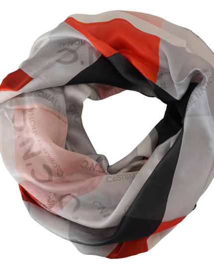 Costume National Gray Red Shawl Foulard Wrap Scarf