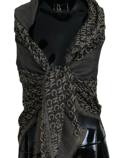 Costume National Gray Logo Knit Neck Wrap Shawl Scarf