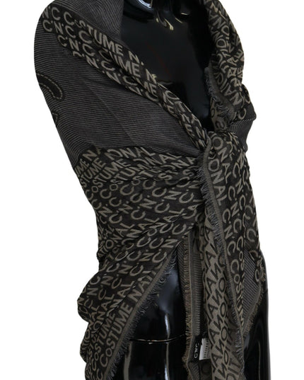 Costume National Gray Logo Knit Neck Wrap Shawl Scarf
