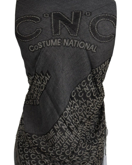 Costume National Gray Logo Knit Neck Wrap Shawl Scarf
