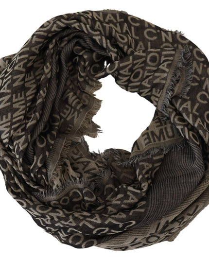 Costume National Gray Logo Knit Neck Wrap Shawl Scarf