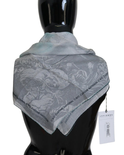Costume National Gray Print Shawl Foulard Branded Scarf