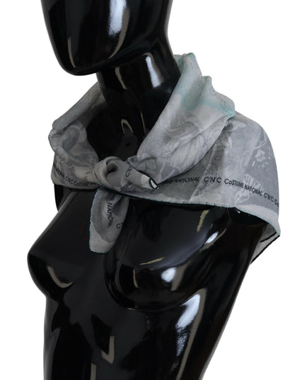 Costume National Gray Print Shawl Foulard Branded Scarf