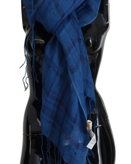 Costume National Blue Linen Shawl Foulard Fringes Scarf