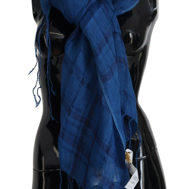 Costume National Blue Linen Shawl Foulard Fringes Scarf