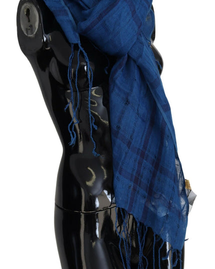 Costume National Blue Linen Shawl Foulard Fringes Scarf