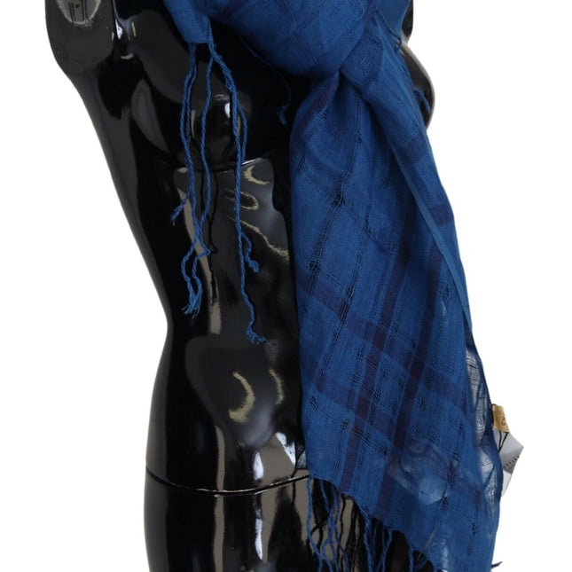 Costume National Blue Linen Shawl Foulard Fringes Scarf