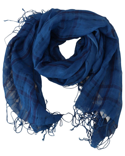Costume National Blue Linen Shawl Foulard Fringes Scarf