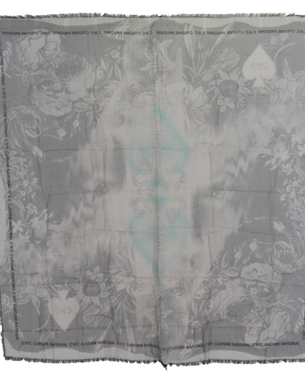 Costume National Gray Print Shawl Foulard Fringes Scarf