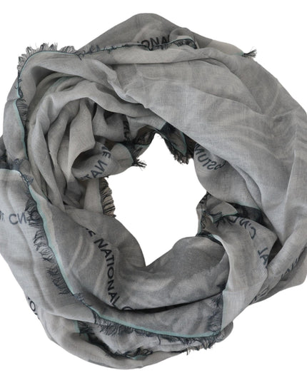 Costume National Gray Print Shawl Foulard Fringes Scarf