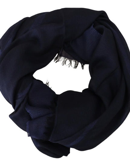 GF Ferre Dark Blue Wool Neck Wrap Shawl Fringes Scarf