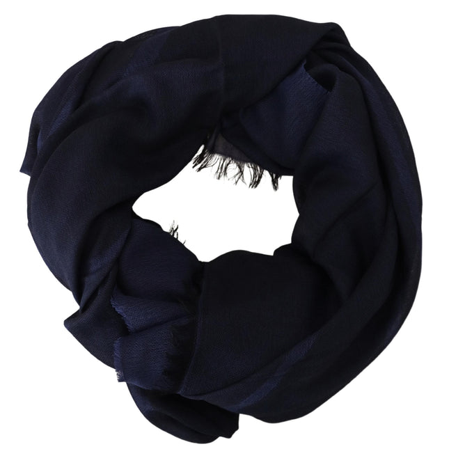 GF Ferre Dark Blue Wool Neck Wrap Shawl Fringes Scarf