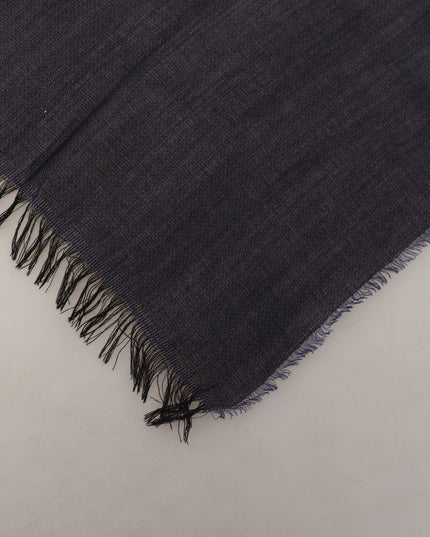 GF Ferre Dark Blue Wool Neck Wrap Shawl Fringes Scarf